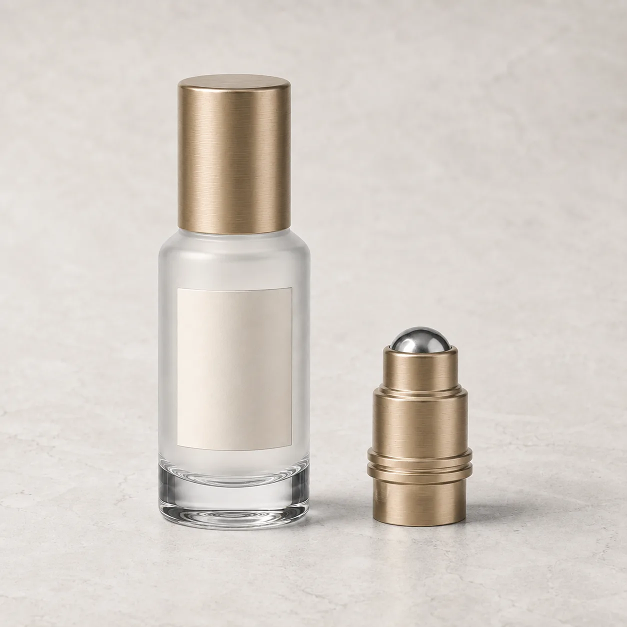 Angled side view of Glass Cosmetic Roll-On Bottle showing the outer profile
