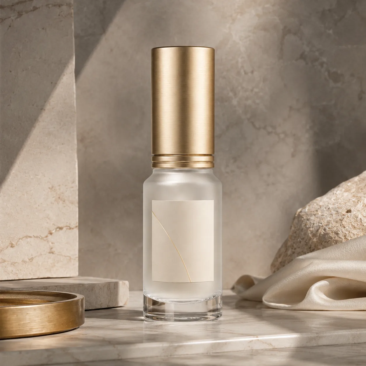 Detail view of Glass Cosmetic Roll-On Bottle showing roller ball and cap by selected model