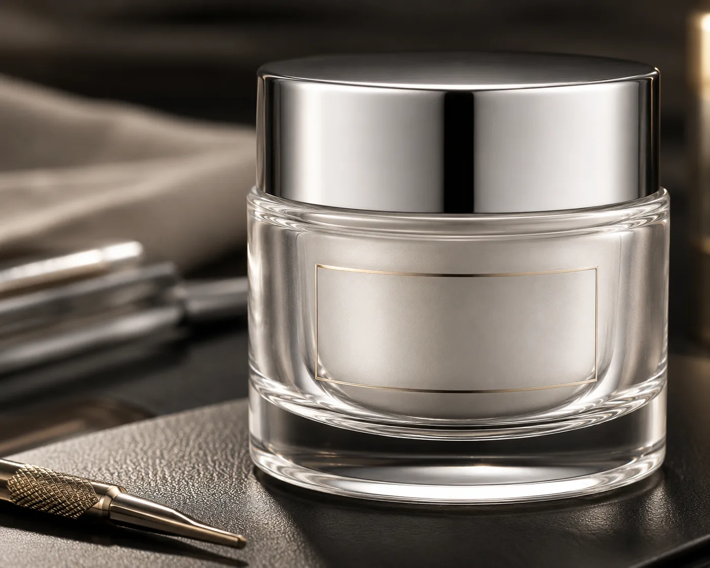 Glass Cream Jar in a coordinated skincare packaging presentation.