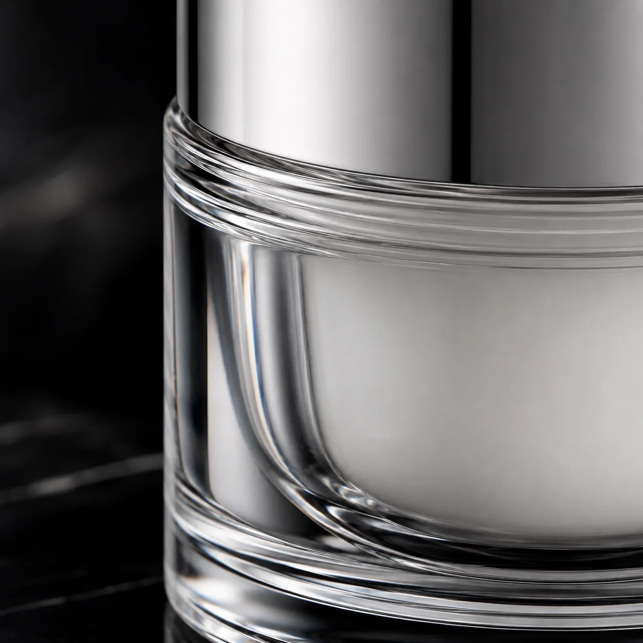 Close view of Glass Cream Jar showing closure area and print / coat / label