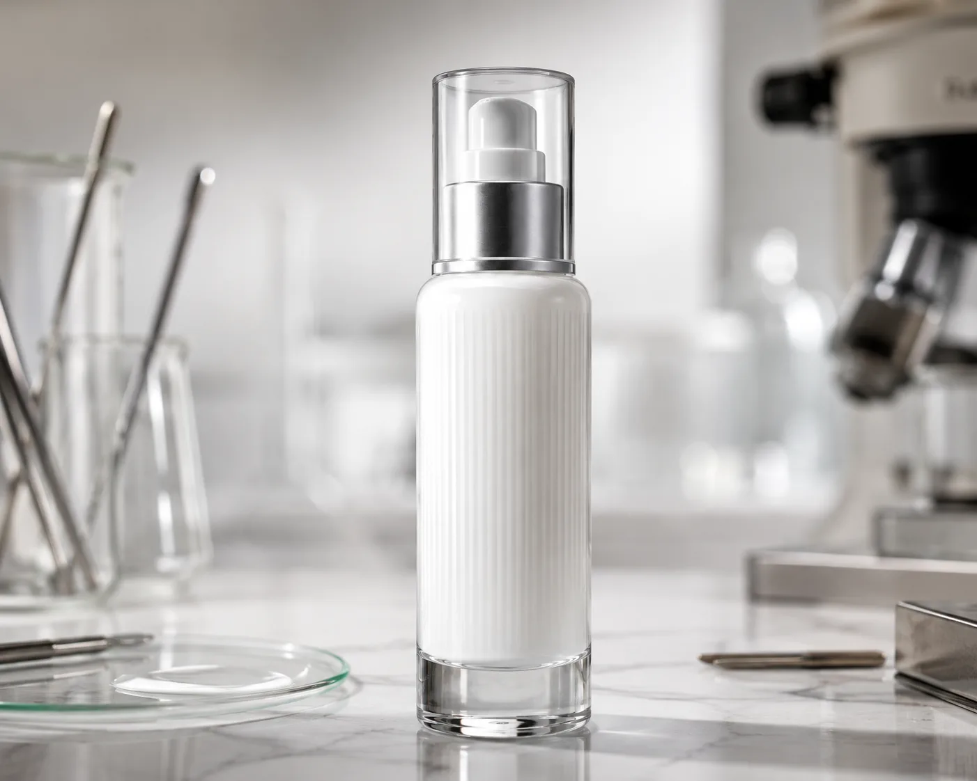 Glass Essence Bottle in a coordinated skincare packaging presentation.