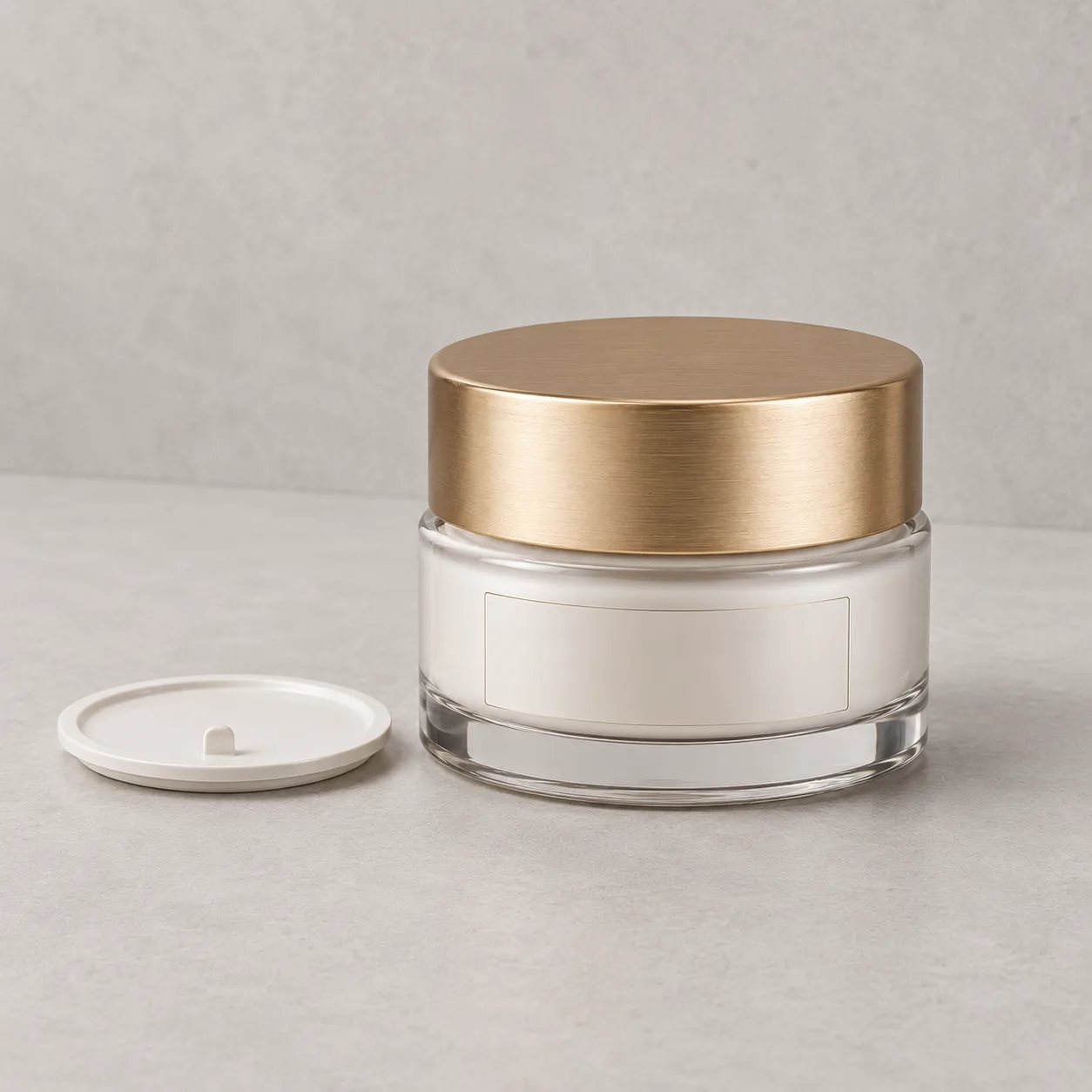Angled side view of Glass Eye Cream Jar showing the outer profile