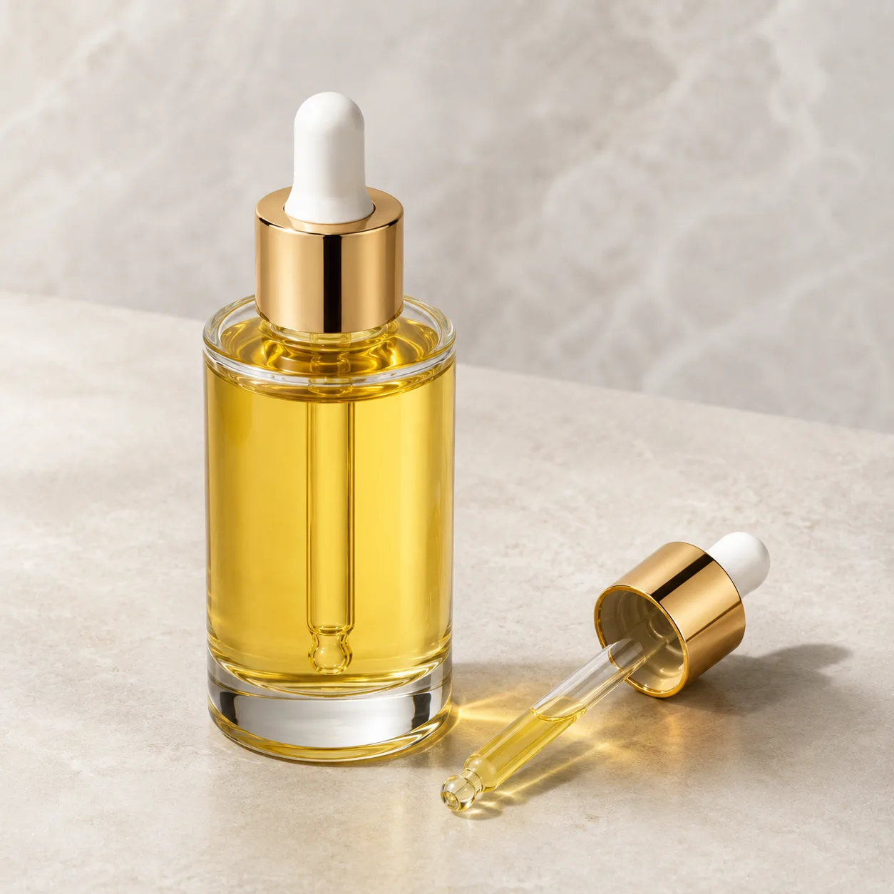 Angled side view of Glass Facial Oil Bottle showing the outer profile