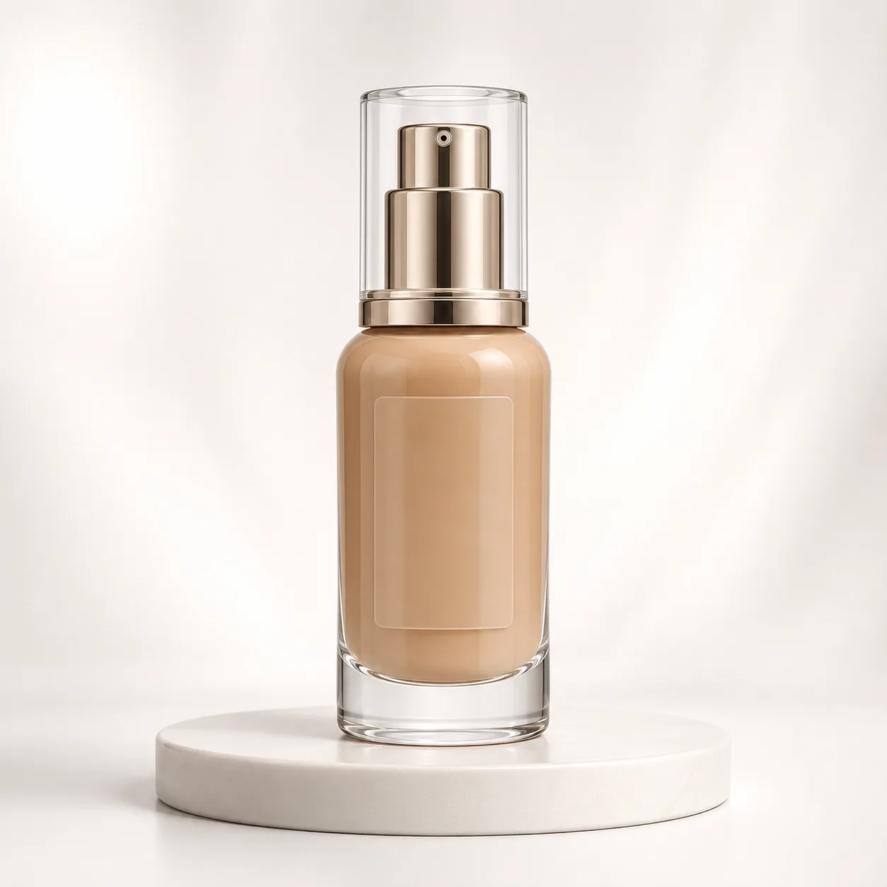 Glass Foundation Bottle front view with visible foundation Closure bottle form