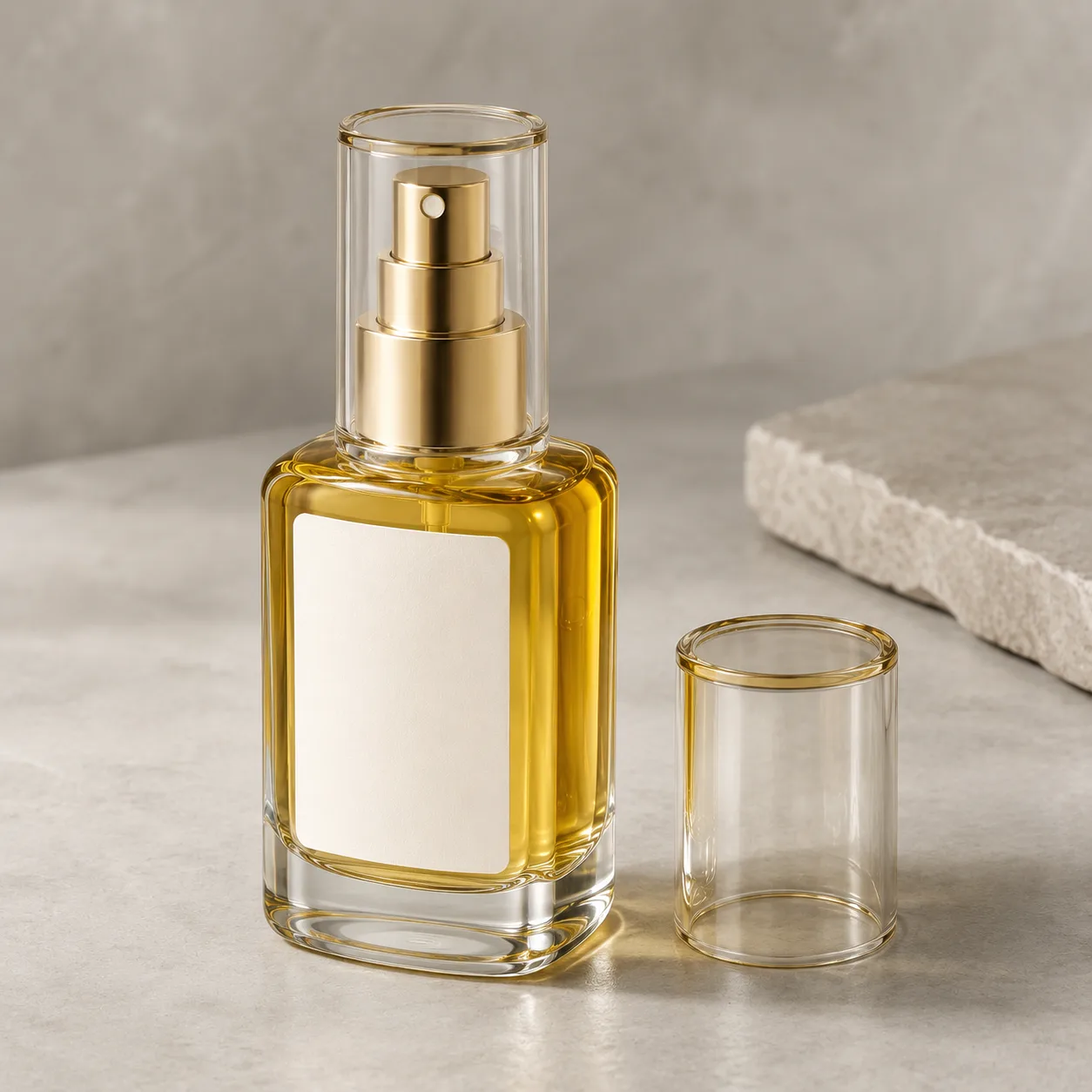 Angled side view of Glass Hair Serum Bottle showing the outer profile