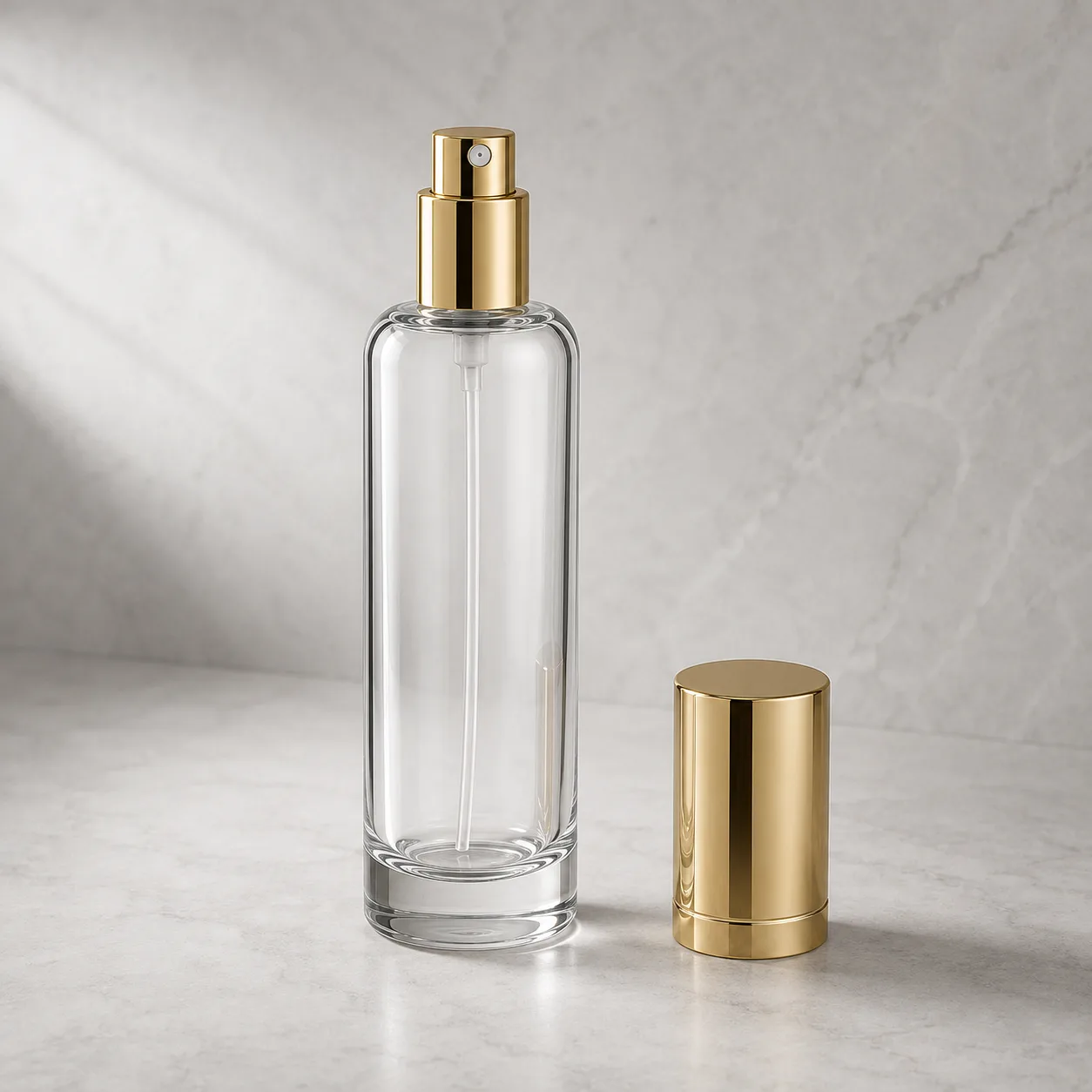 Angled side view of Glass Makeup Remover Bottle showing the outer profile