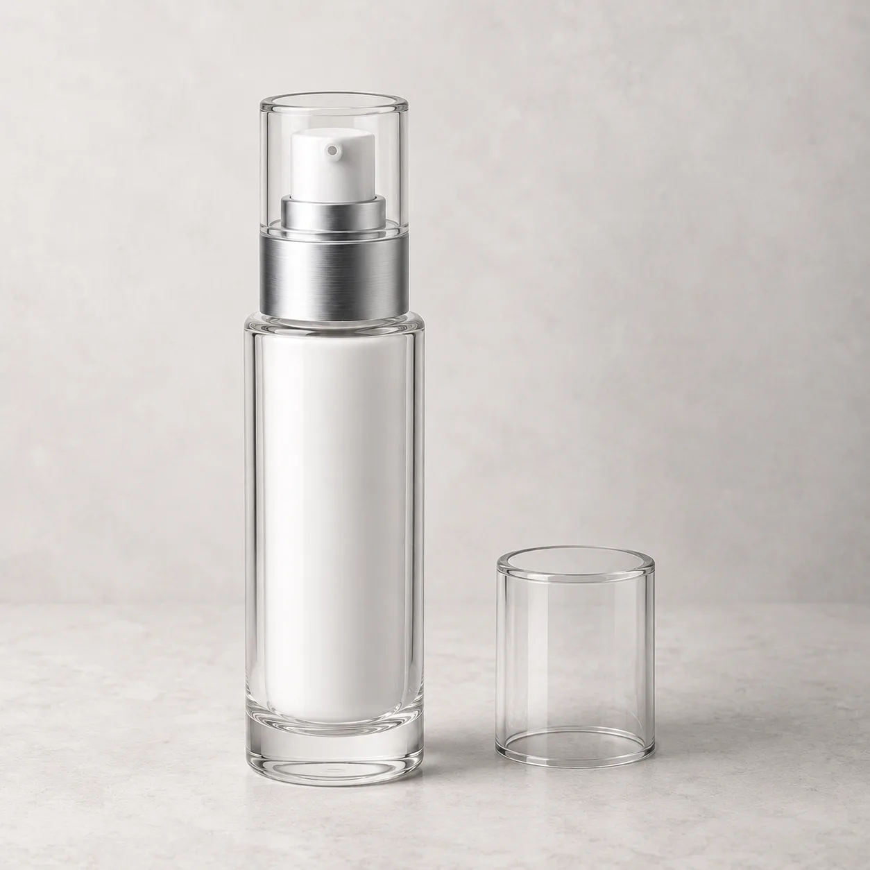 Angled side view of Glass Skincare Bottle showing the outer profile