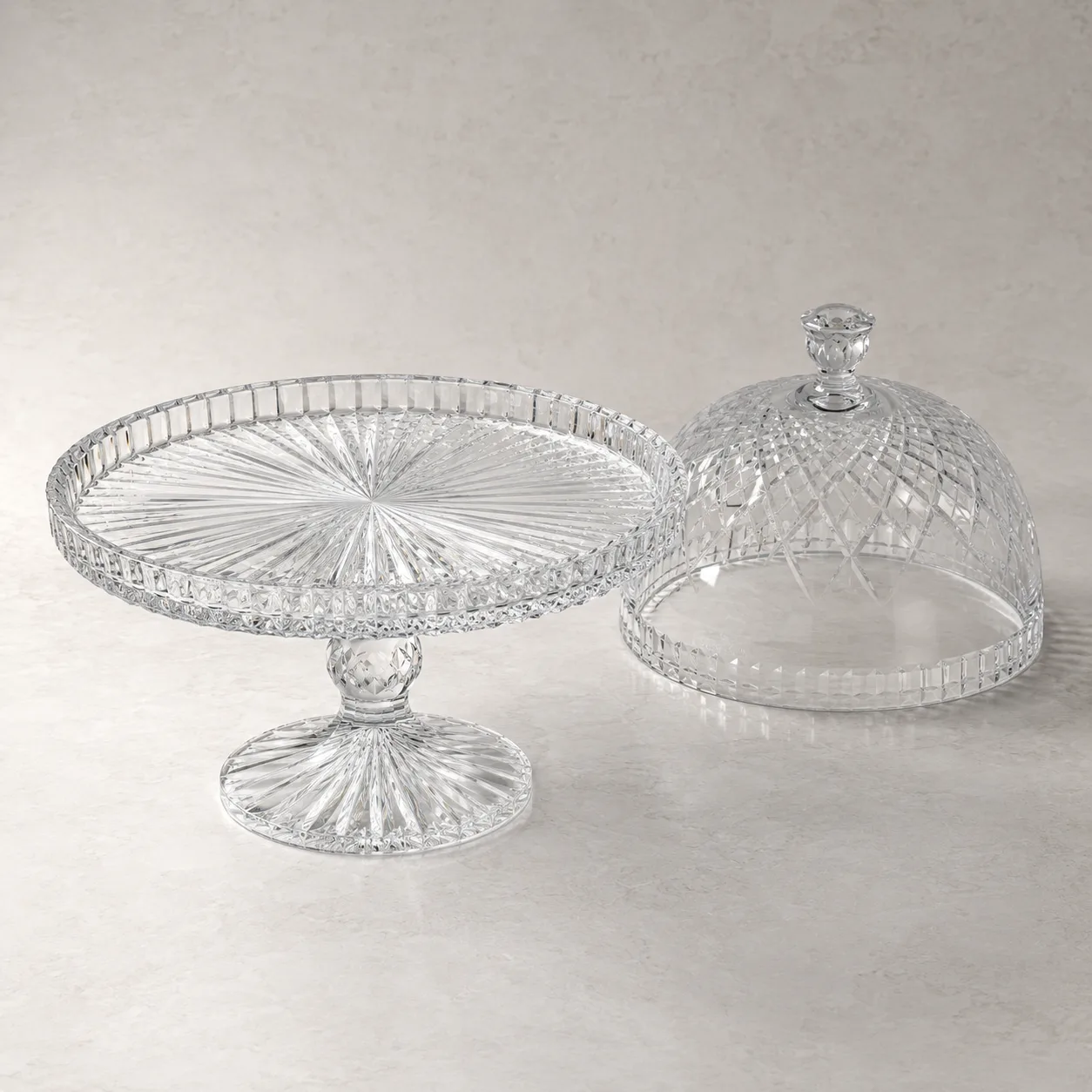 Angled side view of Cut Glass Cake Stand showing the outer profile