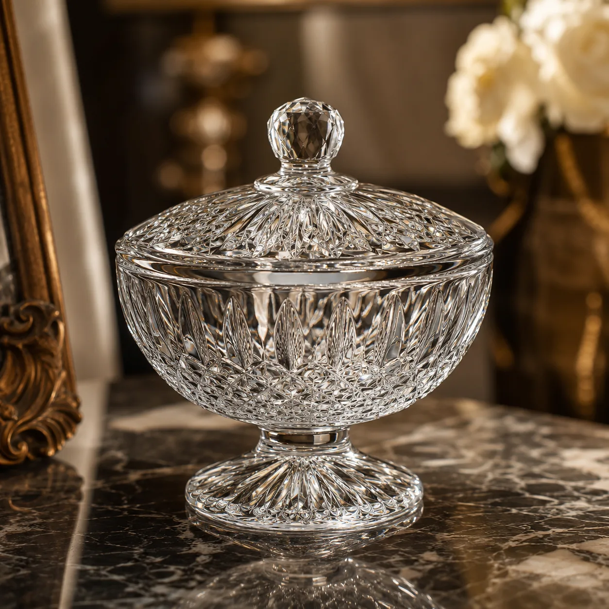 Detail view of Cut Glass Candy Dish showing accessory confirmed according to selected model