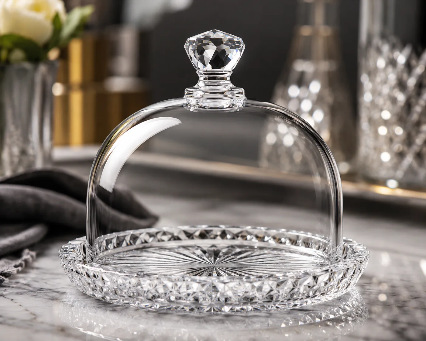 Cut Glass Cloche in a hospitality or decorative display setting.