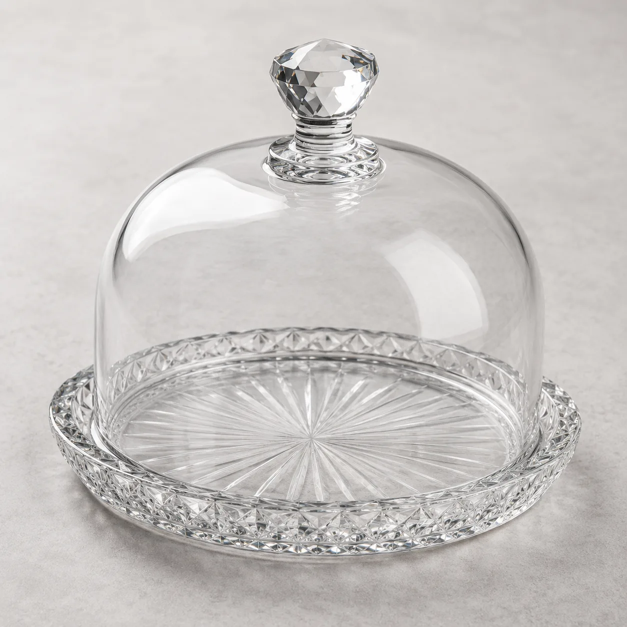 Angled side view of Cut Glass Cloche showing the outer profile