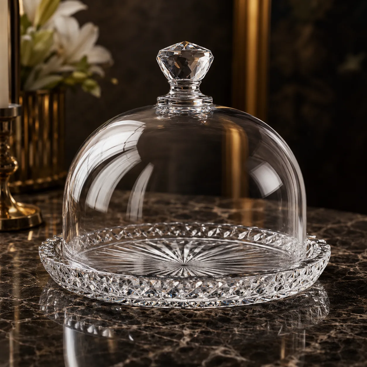 Detail view of Cut Glass Cloche showing accessory confirmed according to selected model