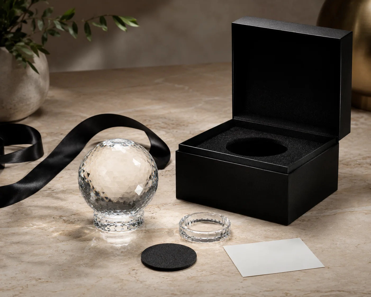 Cut Glass Decorative Orb shown from a secondary angle with the overall form visible.