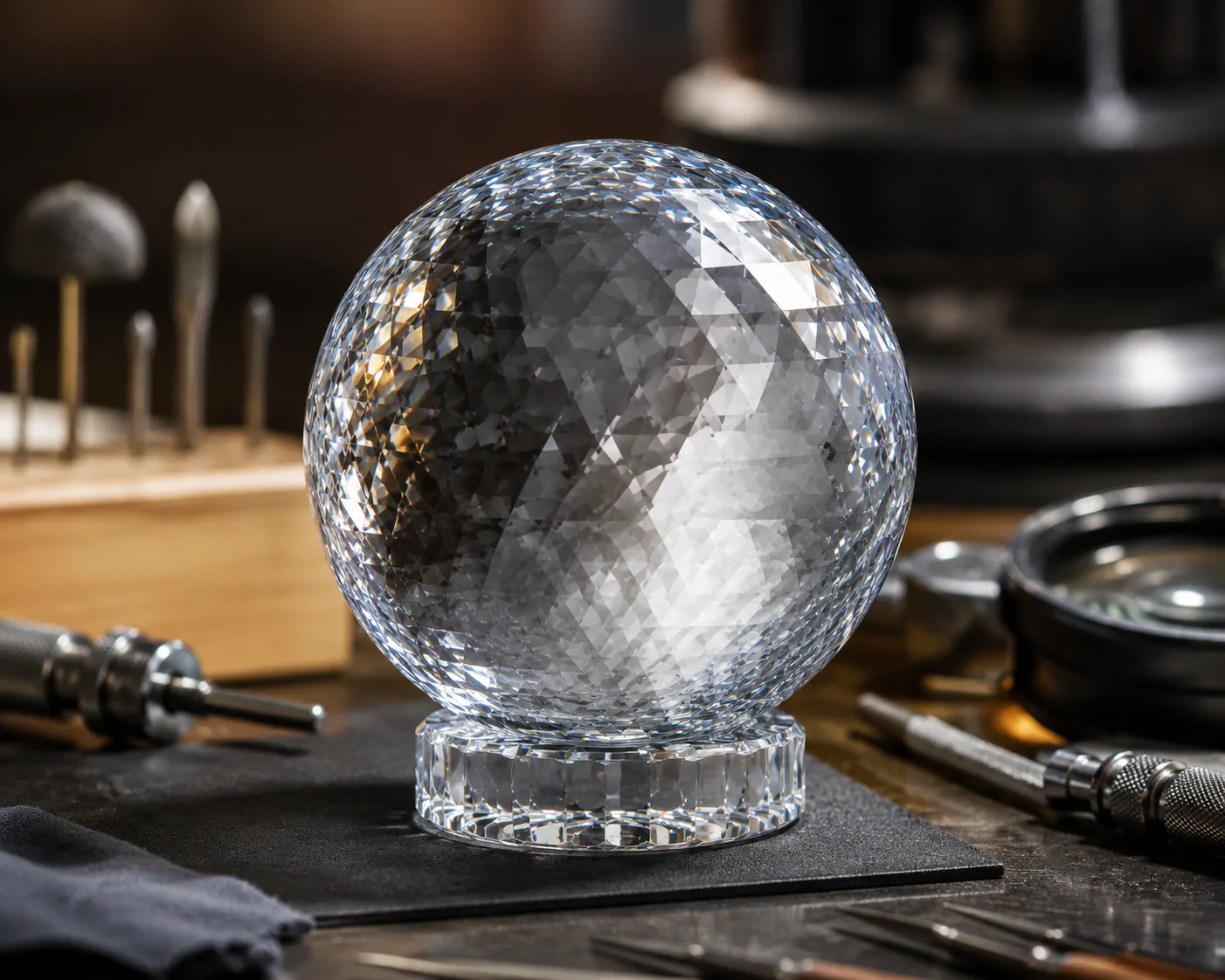 Cut Glass Decorative Orb in a hospitality or decorative display setting.