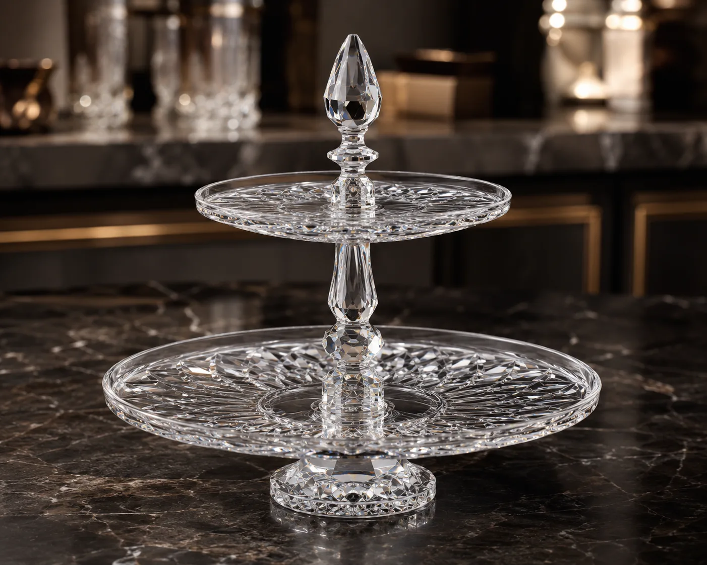 Cut Glass Dessert Stand in a hospitality or decorative display setting.
