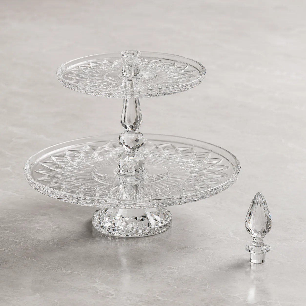 Angled side view of Cut Glass Dessert Stand showing the outer profile