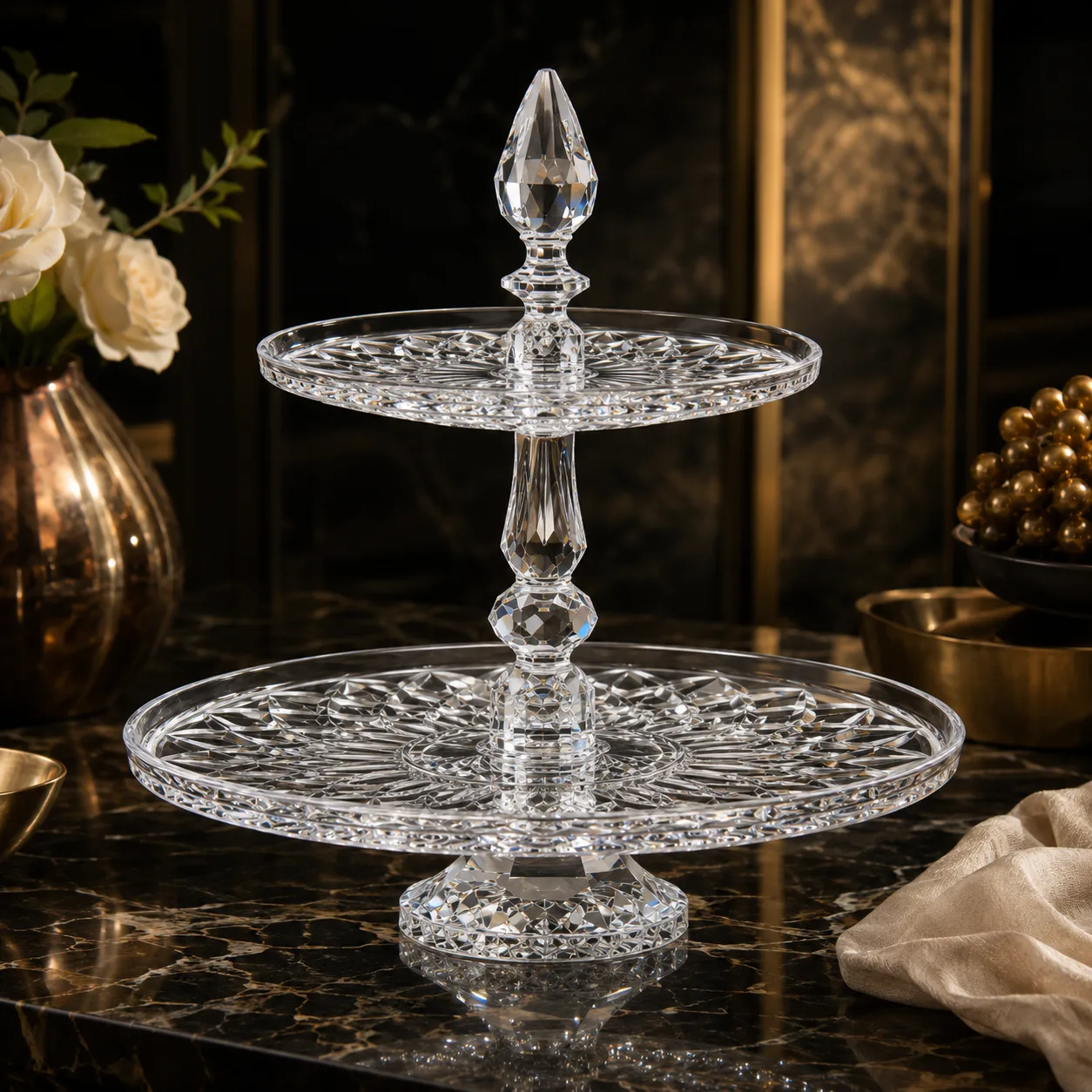 Detail view of Cut Glass Dessert Stand showing rim or base detail
