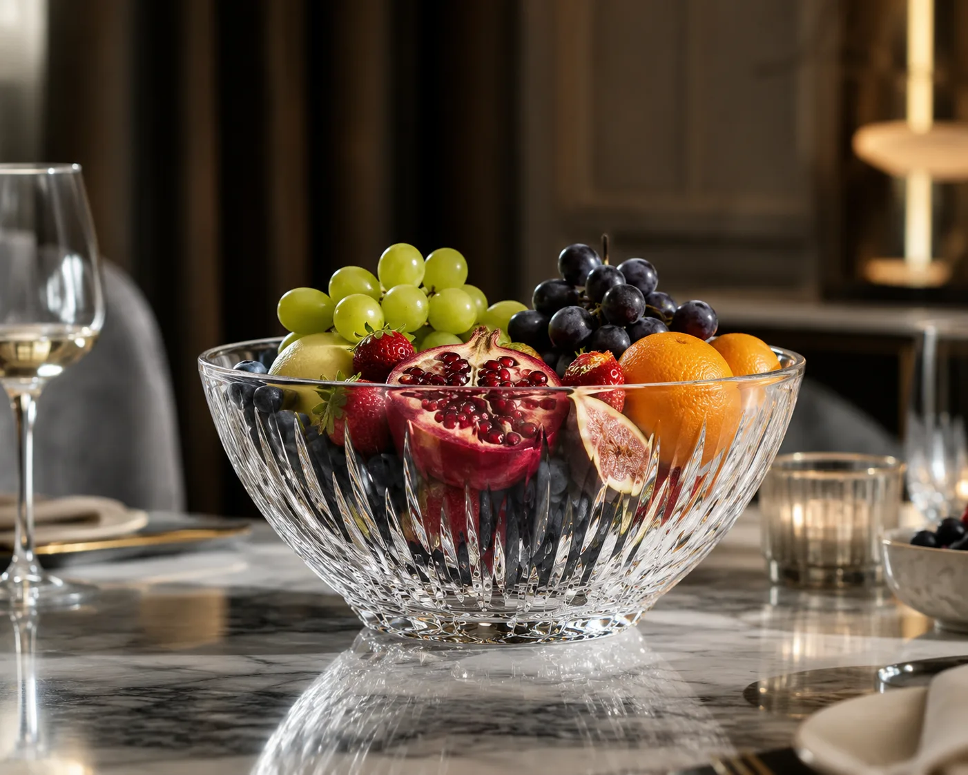Cut Glass Fruit Bowl in a tabletop presentation for fruit and snacks.