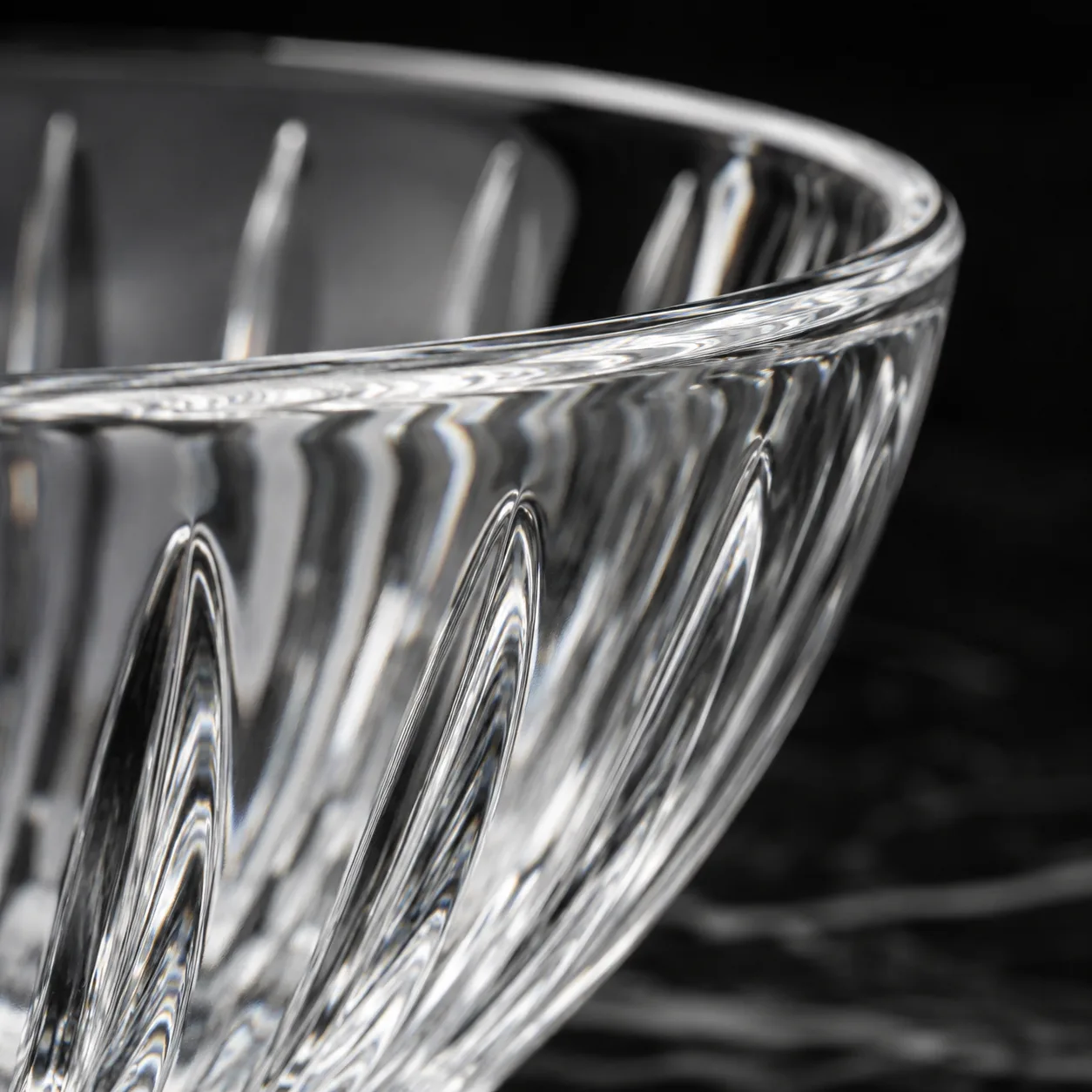 Close view of Cut Glass Fruit Bowl showing base detail and faceted surface detail