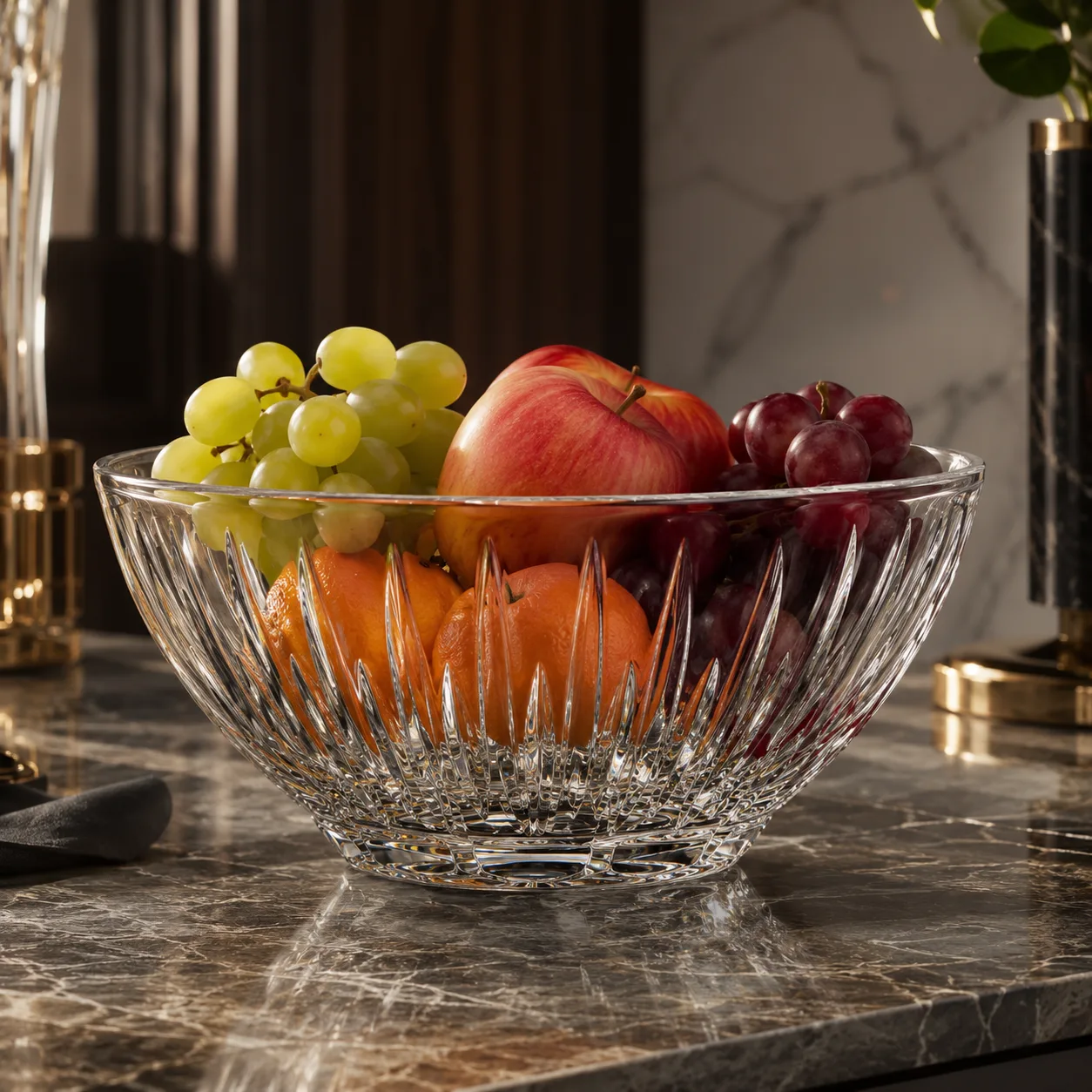 Detail view of Cut Glass Fruit Bowl showing rim or base detail
