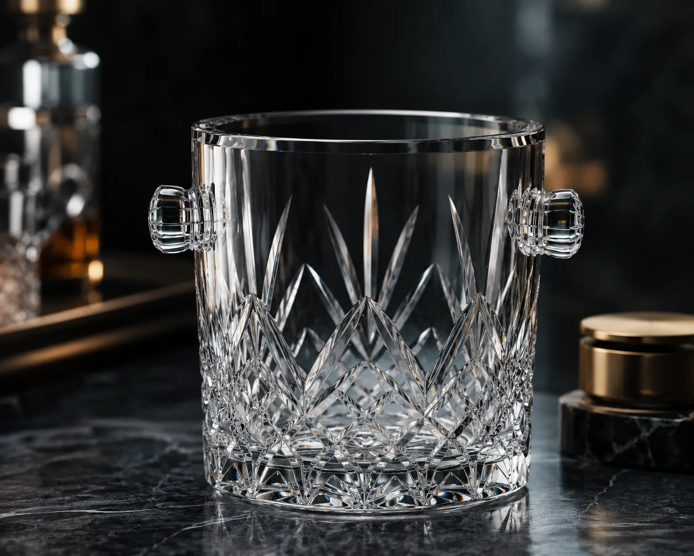 Cut Glass Ice Bucket in a hospitality or decorative display setting.