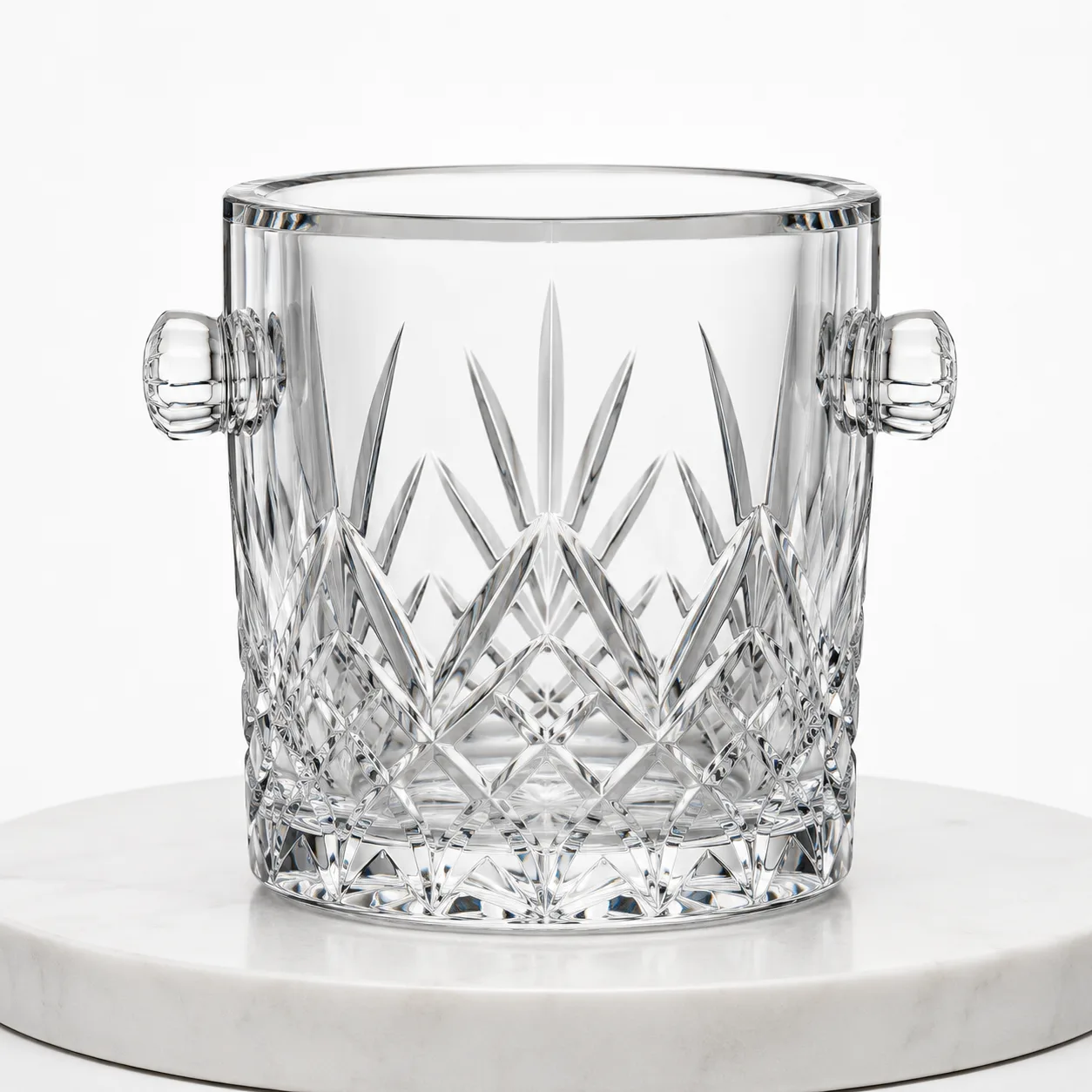 Cut Glass Ice Bucket front view with visible Cut Glass Ice Bucket form