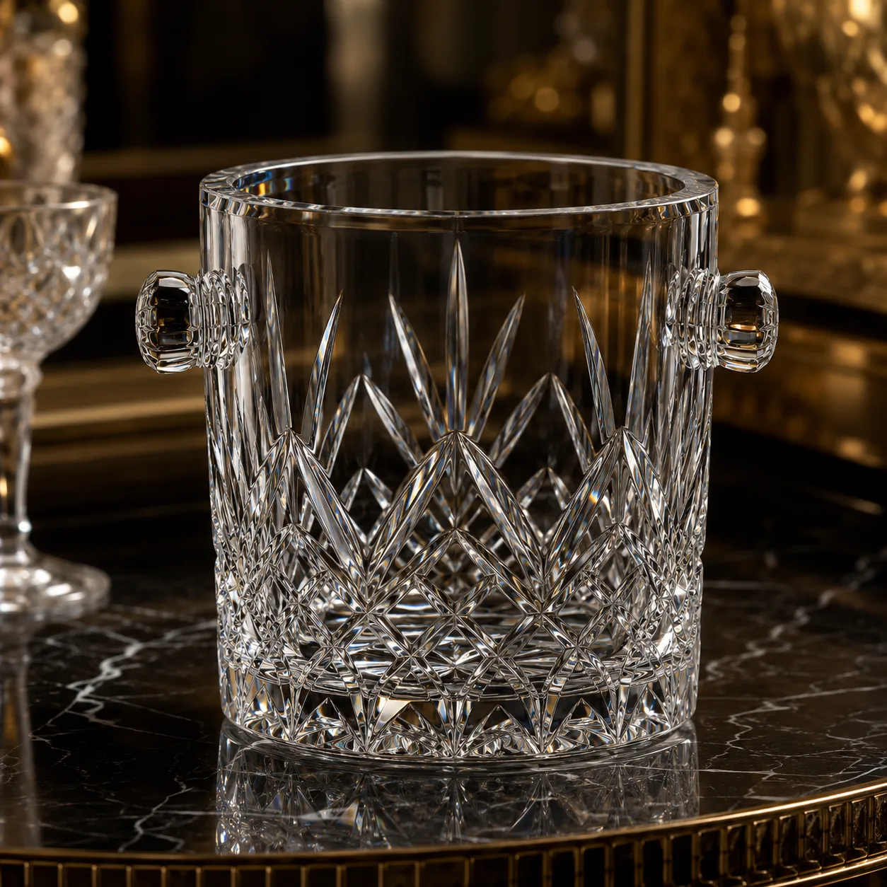 Detail view of Cut Glass Ice Bucket showing accessory confirmed according to selected model