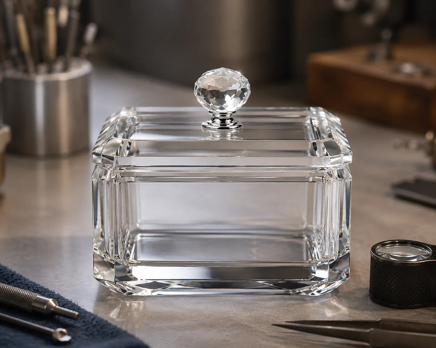Cut Glass Jewelry Box in a hospitality or decorative display setting.