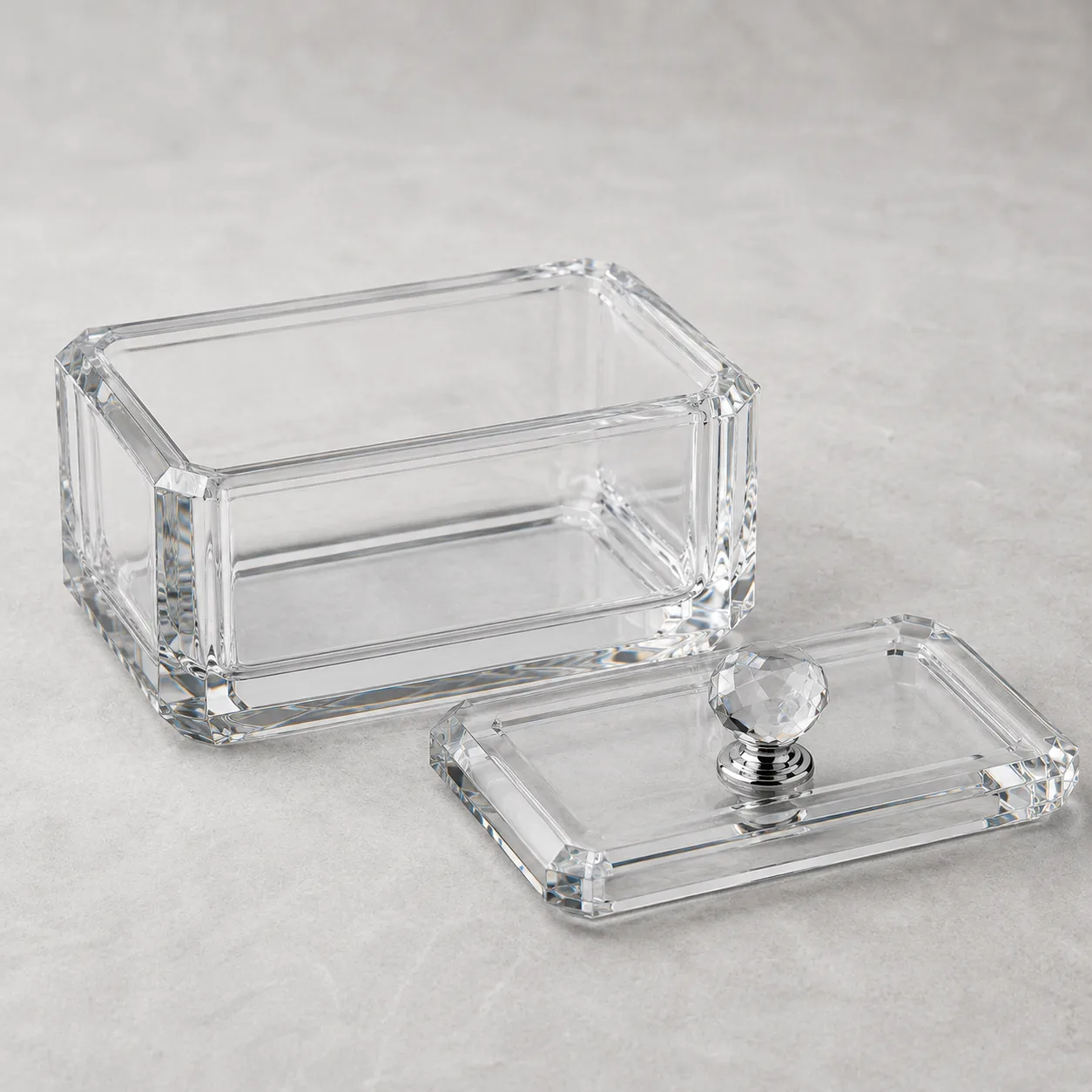 Angled side view of Cut Glass Jewelry Box showing the outer profile