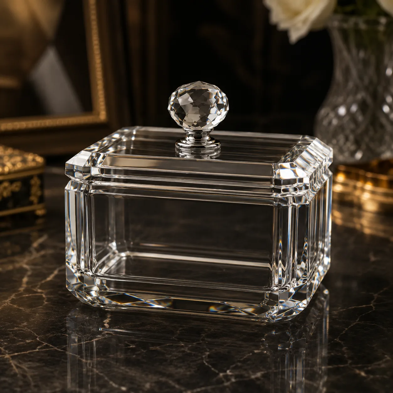 Detail view of Cut Glass Jewelry Box showing accessory confirmed according to selected model
