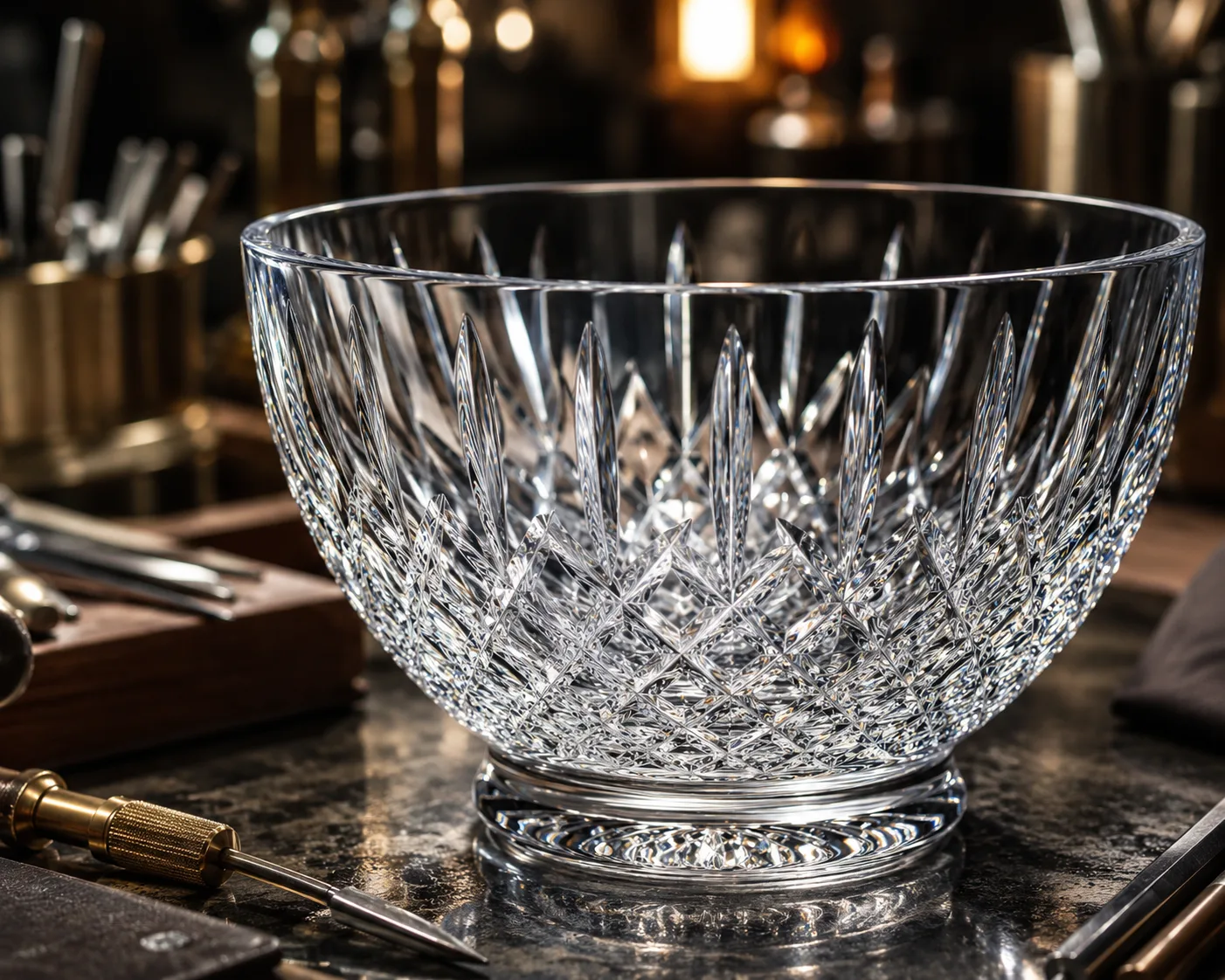 Cut Glass Punch Bowl in a hospitality or decorative display setting.