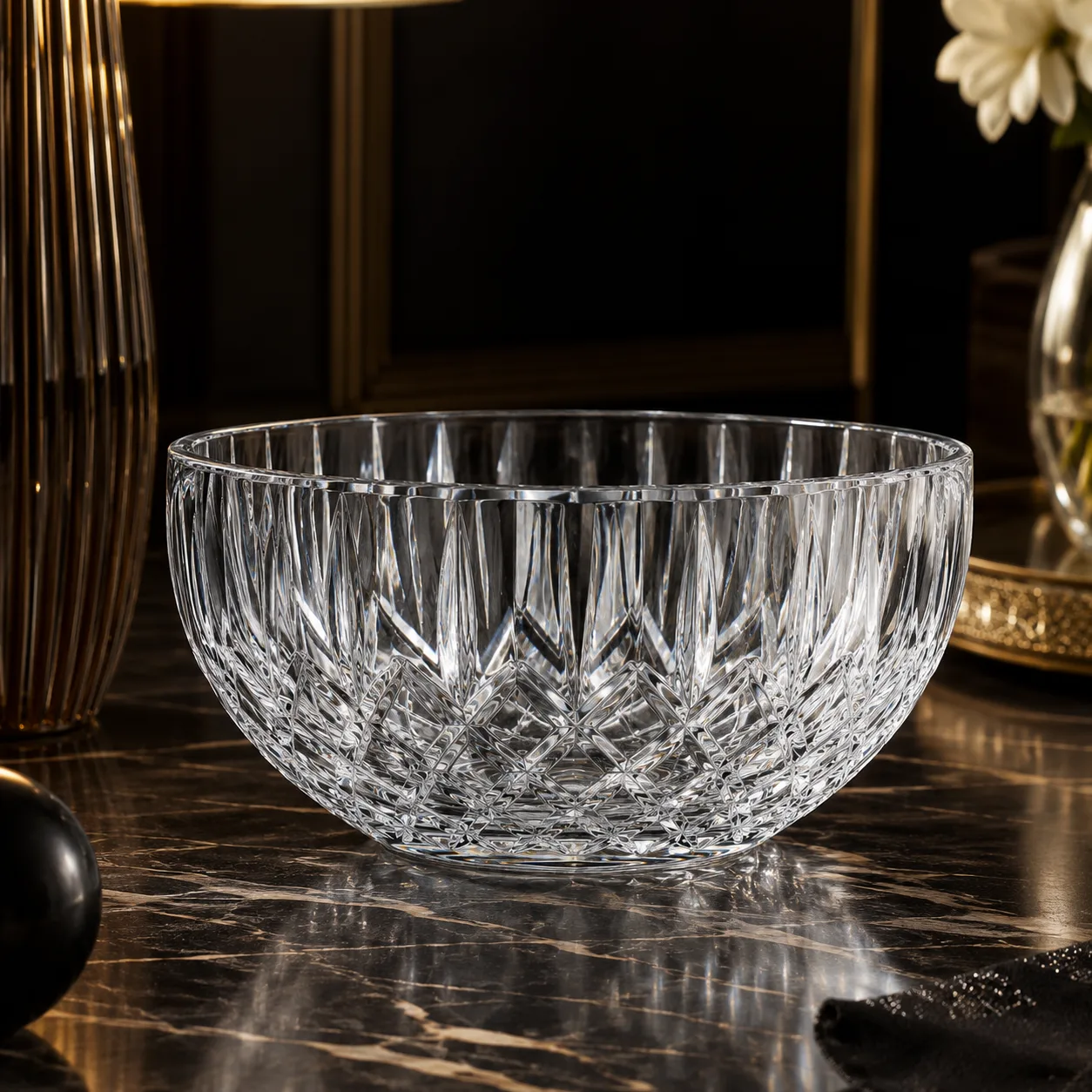 Detail view of Cut Glass Serving Bowl showing rim or base detail