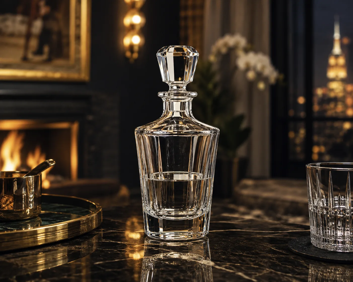 Cut Glass Spirit Decanter in a tabletop presentation for spirits service and bar display.