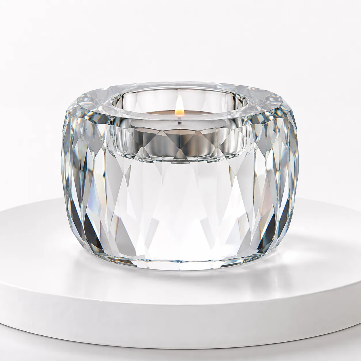 Cut Glass Tealight Holder front view with visible Cut Glass Tealight Holder form