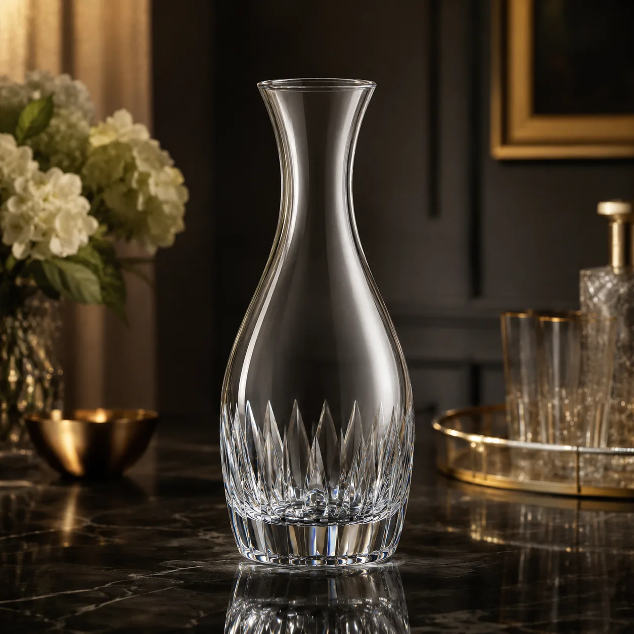 Detail view of Cut Glass Water Carafe showing accessory confirmed according to selected model