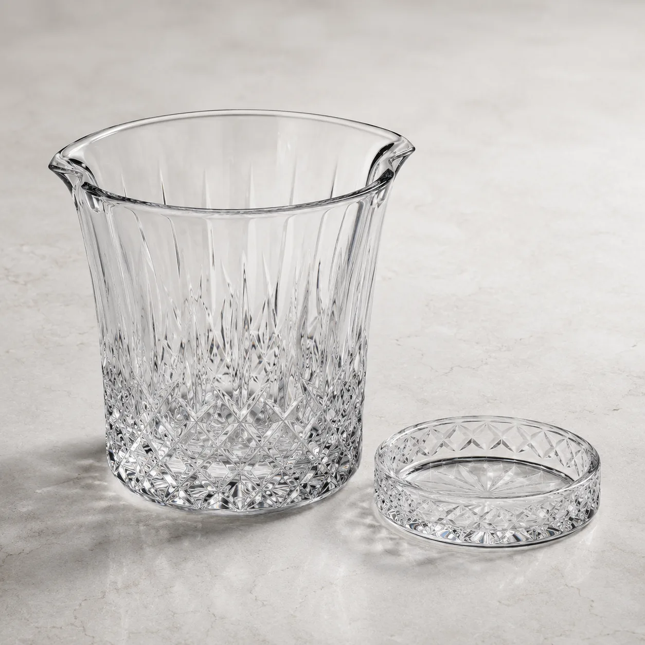Angled side view of Cut Glass Wine Chiller showing the outer profile