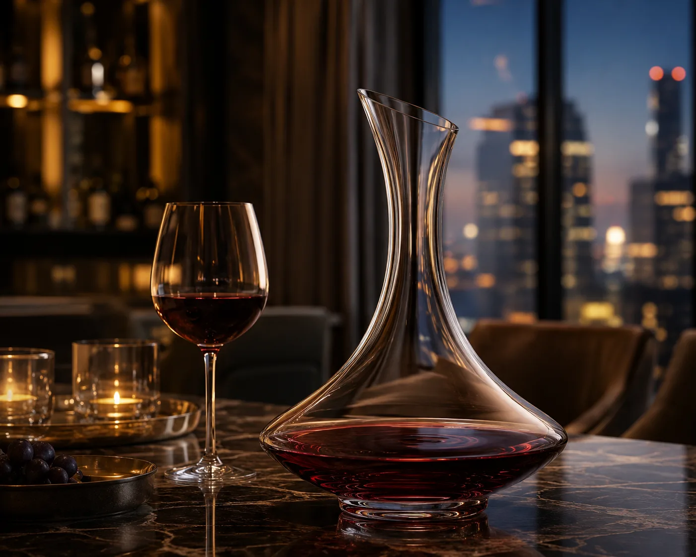 Cut Glass Wine Decanter in a tabletop presentation for wine aeration and serving.