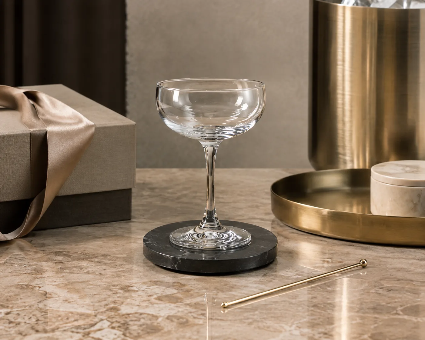 Champagne Coupe Glass shown from a secondary angle with the bowl and rim visible.
