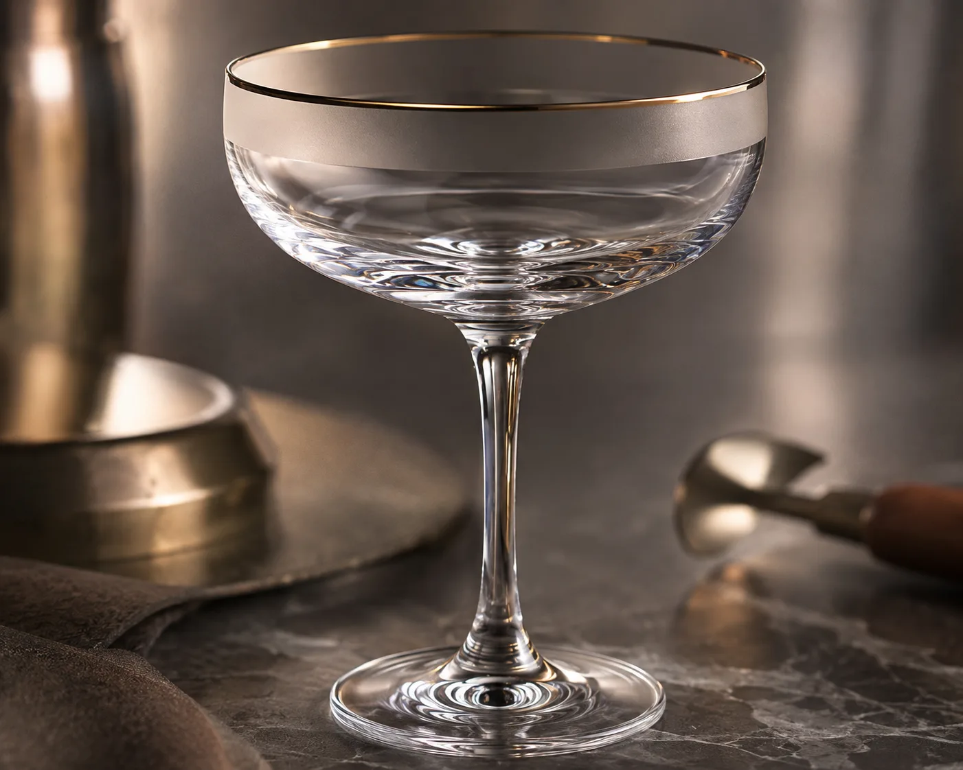 Champagne Coupe Glass in a coordinated hospitality table presentation.