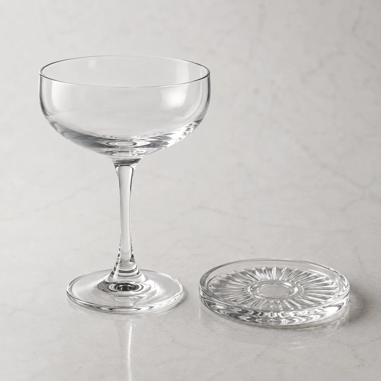 Angled side view of Champagne Coupe Glass showing the outer profile