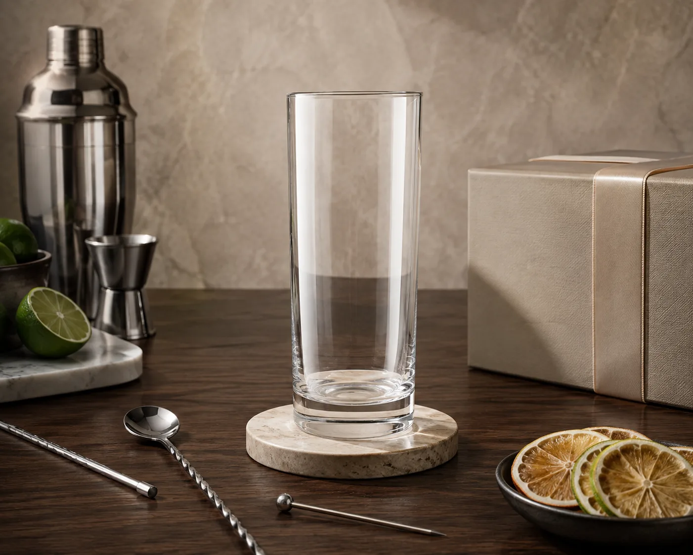 Collins Glass shown from a secondary angle with the bowl and rim visible.