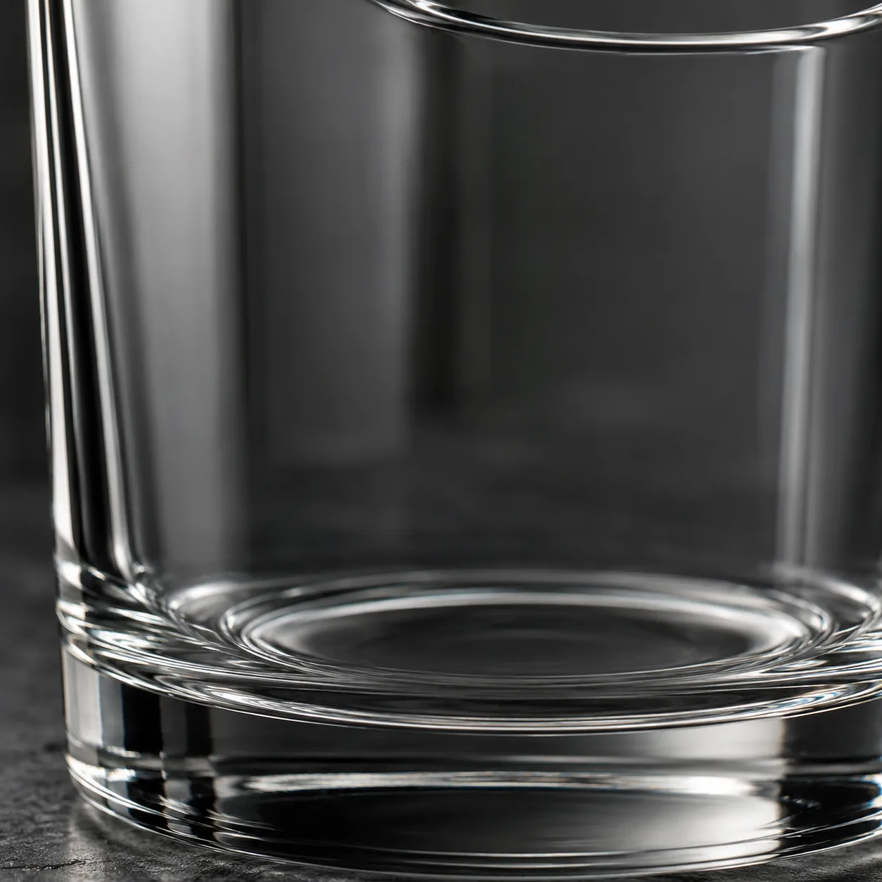 Close view of Collins Glass showing stem or base and logo print / decal
