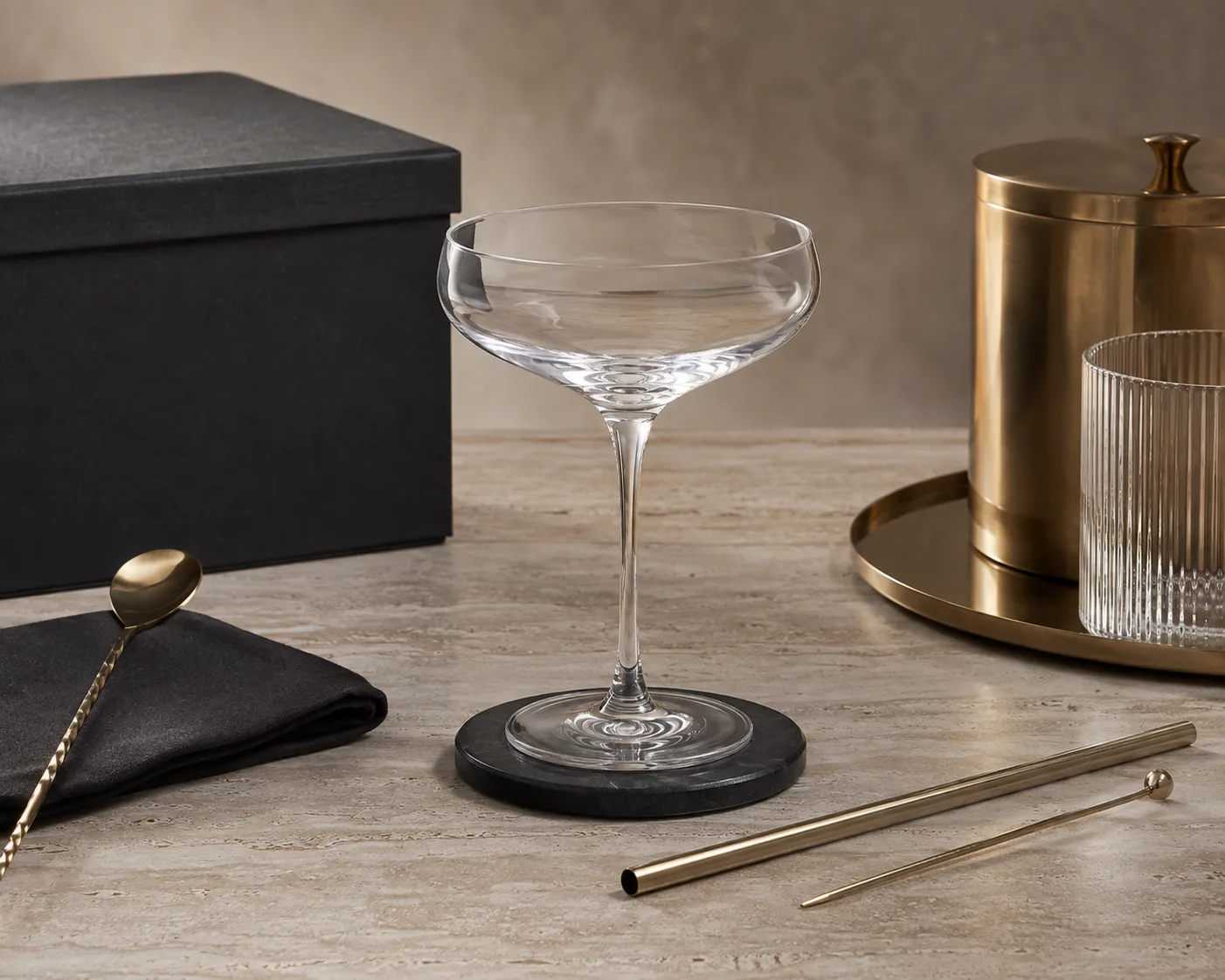 Coupe Cocktail Glass shown from a secondary angle with the bowl and rim visible.