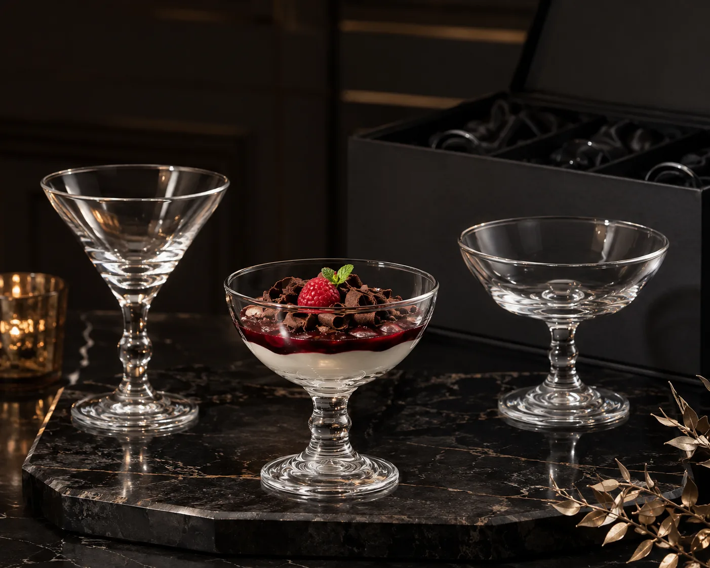 Close-up of Dessert Cup showing the rim, glass wall and base.