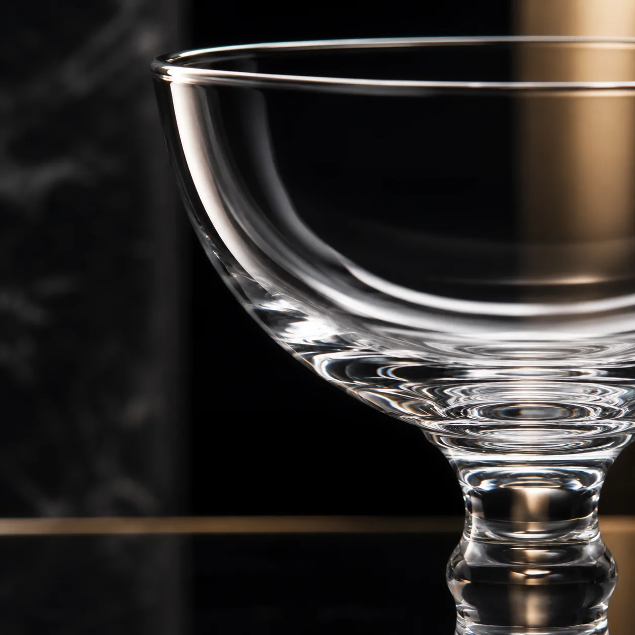 Close view of Dessert Cup showing stem or base and logo print / decal