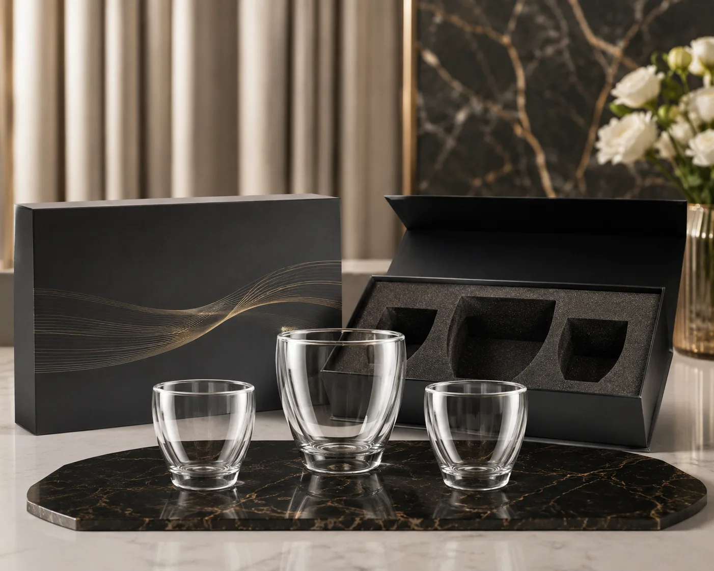 Close-up of Espresso Cup showing the rim, glass wall and base.