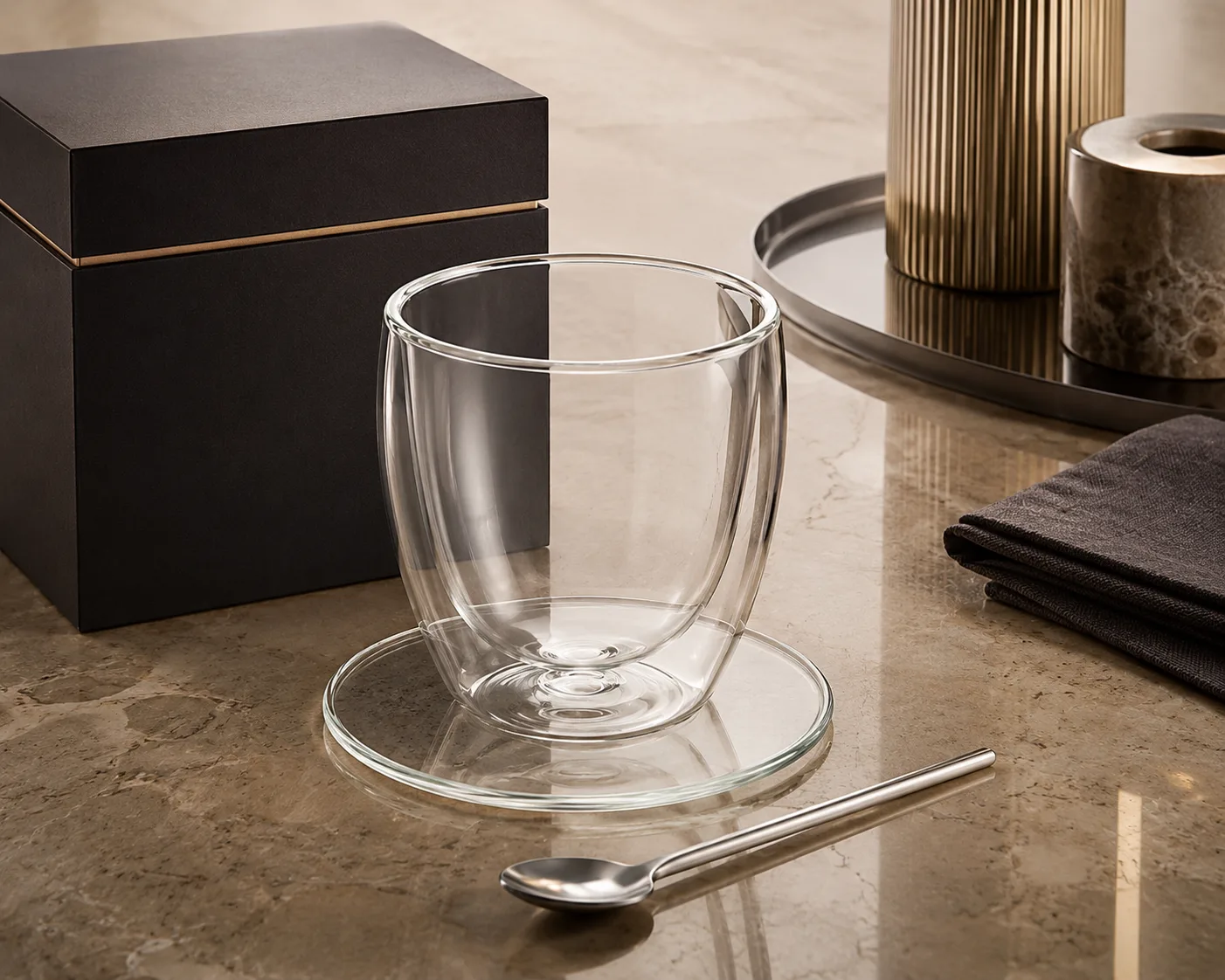 Glass Beverage Cup shown from a secondary angle with the bowl and rim visible.