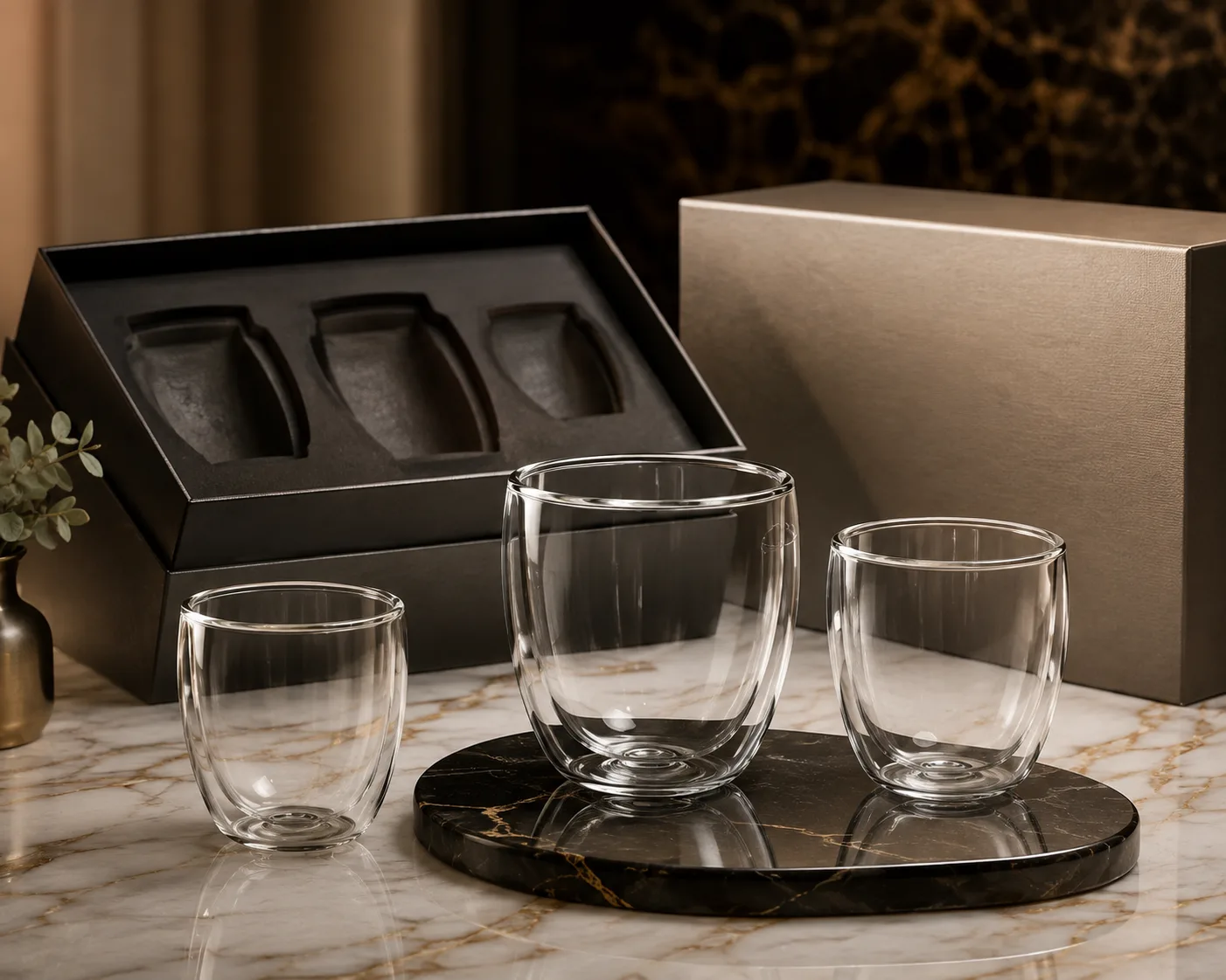 Close-up of Glass Beverage Cup showing the rim, glass wall and base.