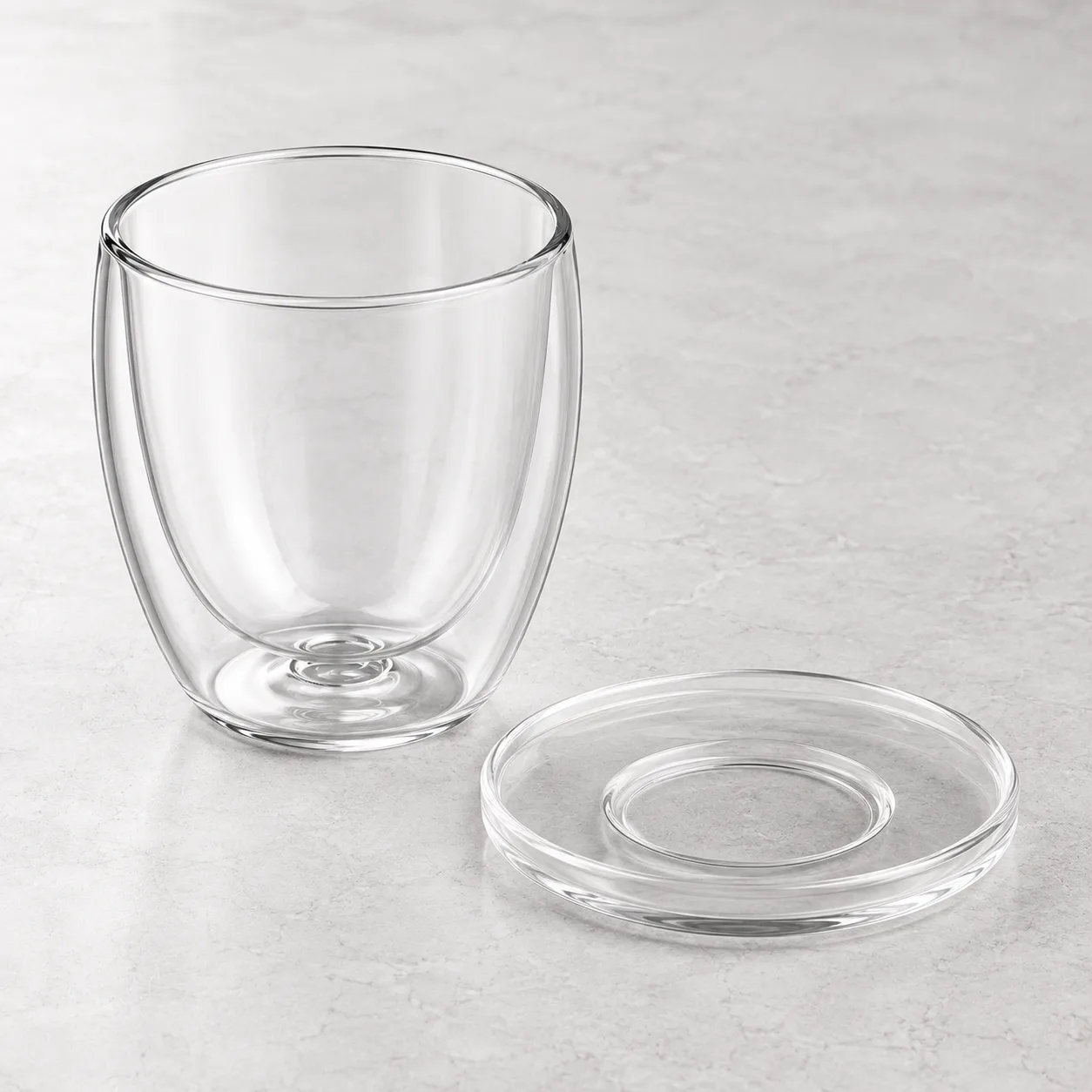 Angled side view of Glass Beverage Cup showing the outer profile