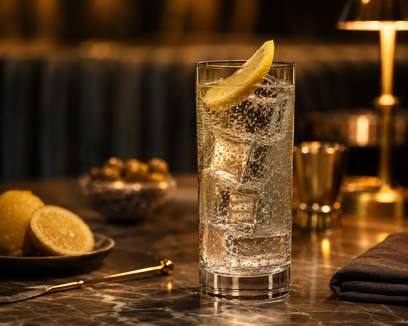 Highball Glass in a beverage service setting for highball cocktails and water.